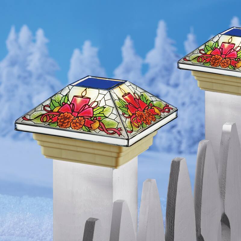 Solar Powered Candle Arrangement Post Cap Cover - 6.5 x 3.75 x 6.5 - White - 6.5 x 3.75 x 6.5 - Plastic
