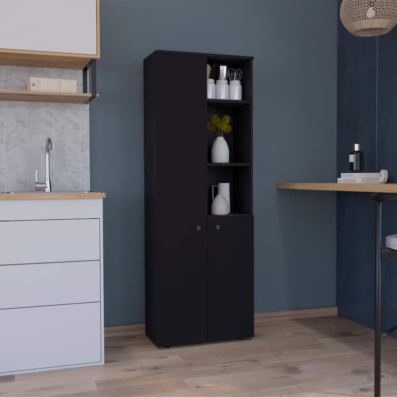Konik 67-Inch High Storage Cabinet Kitchen Pantry With Three Doors and Three Exterior Shelves
