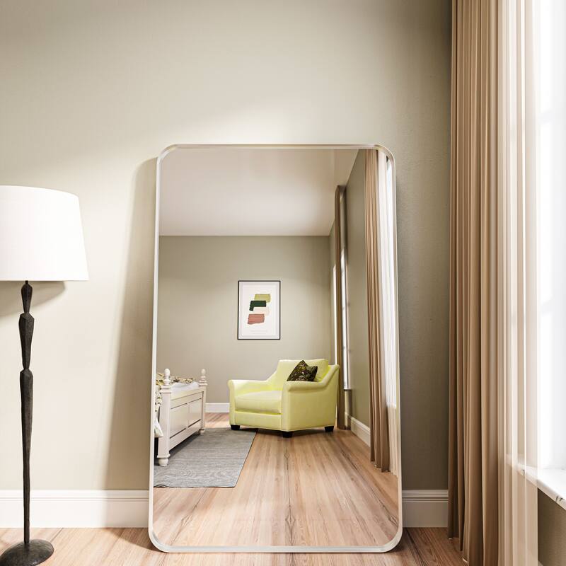 Organnice Rectangular Aluminum Framed Modern Rounded Wall Mount Mirror