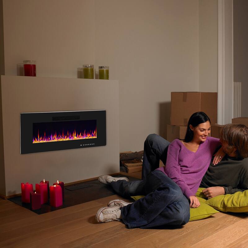 Electric Fireplace Insert, 750/1500W Electric Heater, Adjustable Flame Color, Remote Control, Timer