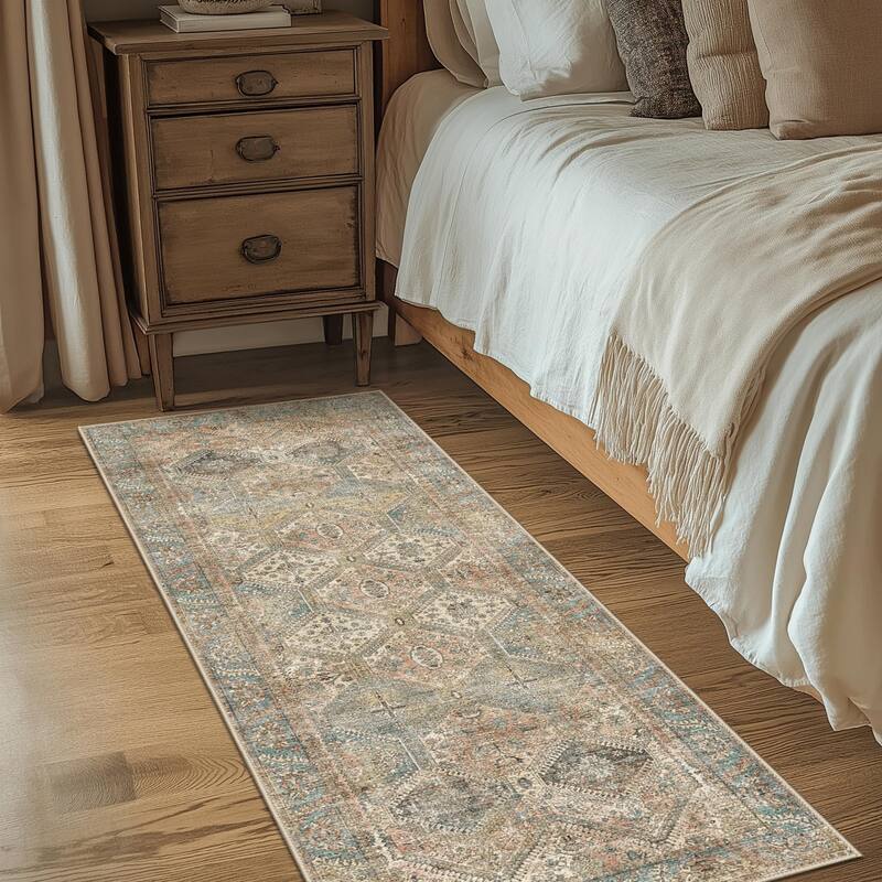 Mcow Vintage Wood-Tone Low-Pile Washable Non-Slip Area Rug