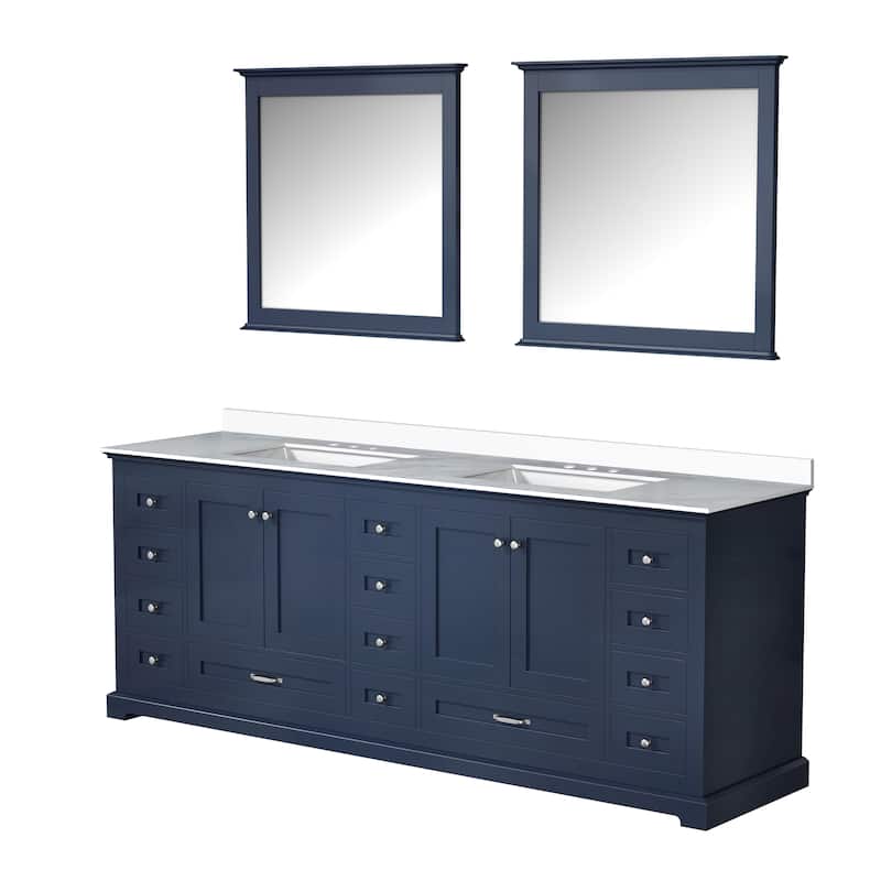 Dukes 84 in. W x 22 in. D Navy Blue Double Bath Vanity, White Quartz Top, and 34 in. Mirrors