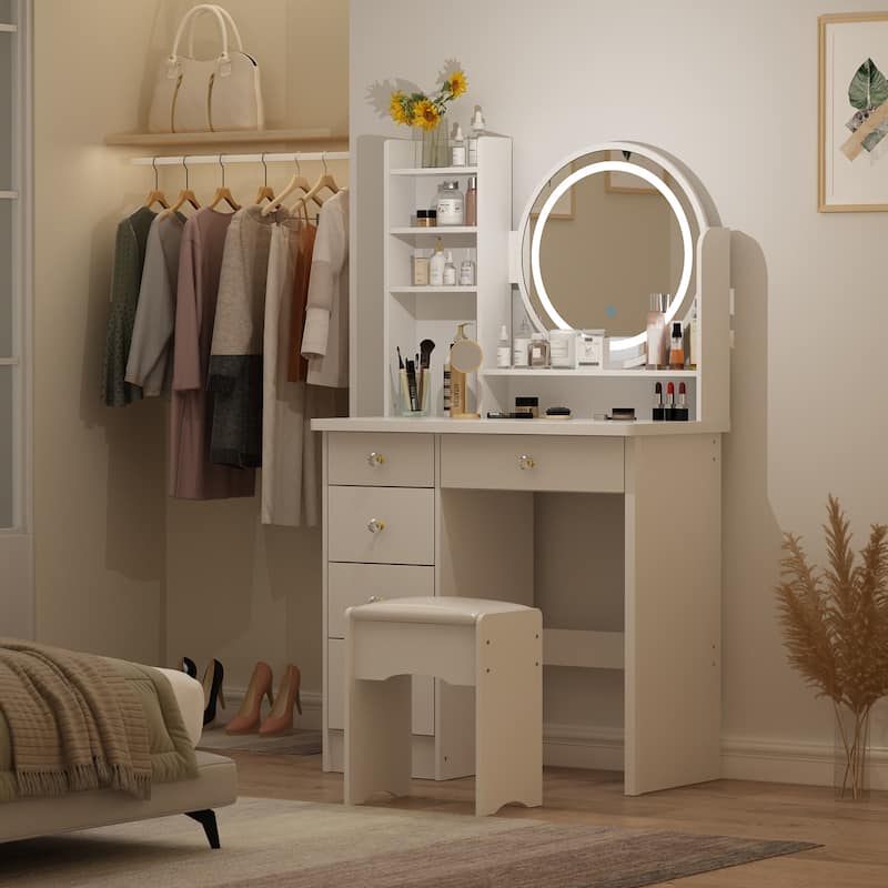 Makeup Vanity Dressing Table, Vanity Mirror with Lights and Table Set - 52"H