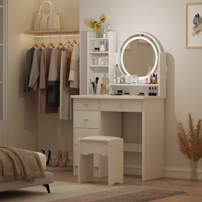 Timechee 31.5" Wide Makeup Vanity Set with Stool, Mirror,3 Color Light - 31.5"W