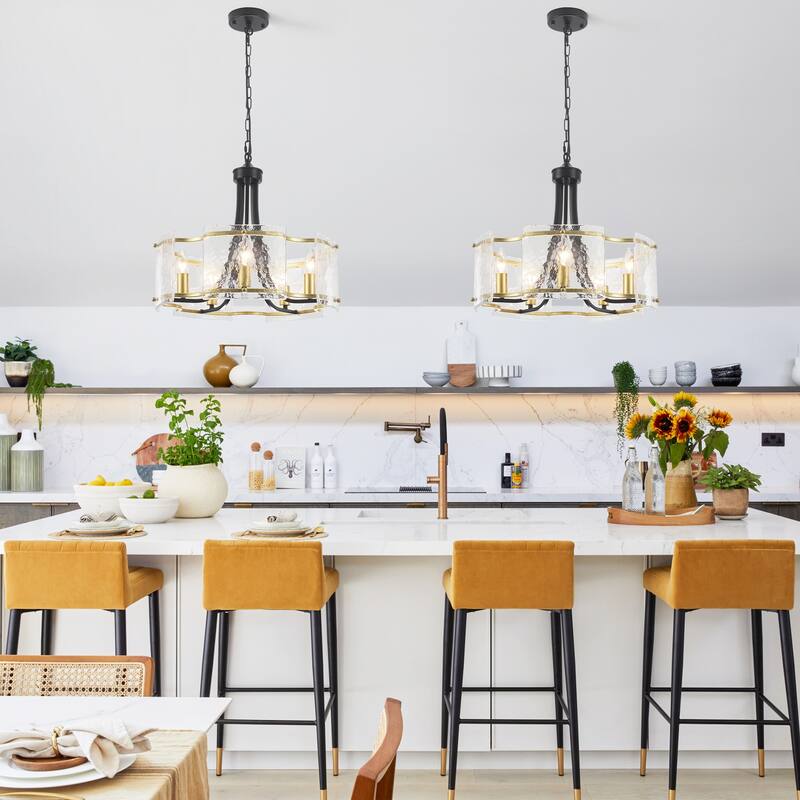 18.9inch Modern Simple Design 5 light Pendant With Flower Metal Frame And Water Ripple Glass Decorative Piece for Multiple Rooms