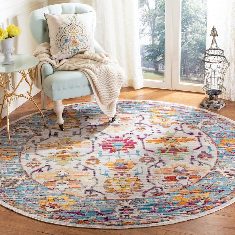 SAFAVIEH Crystal Suzi Vintage Boho Oriental Rug - 7' Round - Cream/Teal