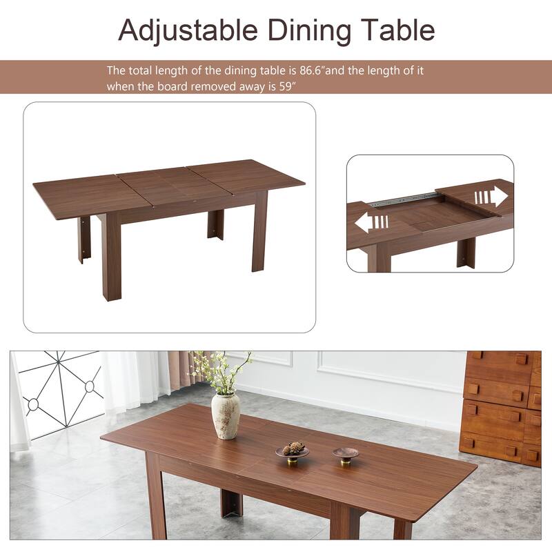 Modern Expandable Walnut Dining Table with Double Drop Leaves Space Saving Rectangular Kitchen Table for Small or Large Spaces