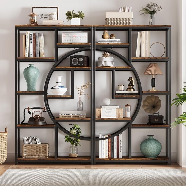 Retro Open Bookshelf, Tall Storage Rack with 9 Tiers - Bed