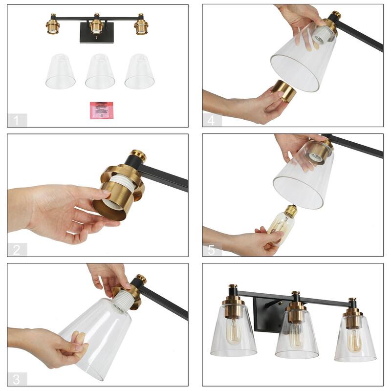 3-Light Modern Black Gold Bathroom Vanity Light Dimmable Cone Wall Sconces