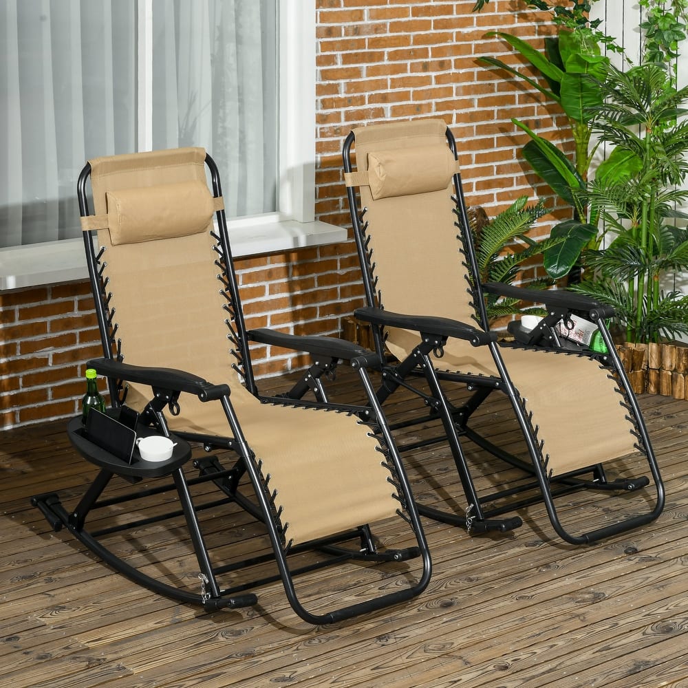 Outsunny 2 Pieces Outdoor Rocking Chairs, Foldable Reclining Zero Gravity Lounge Rocker
