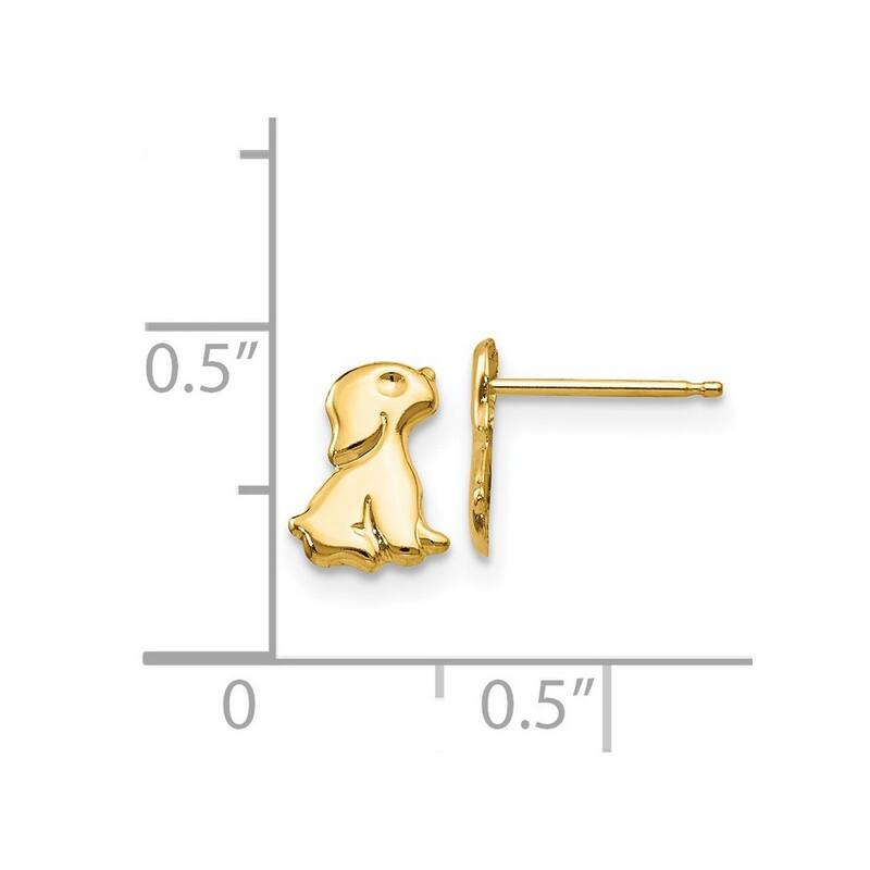 Curata Solid 14k Yellow Gold Childrens Sitting Dog Post Earrings (6mmx9mm) - Orange