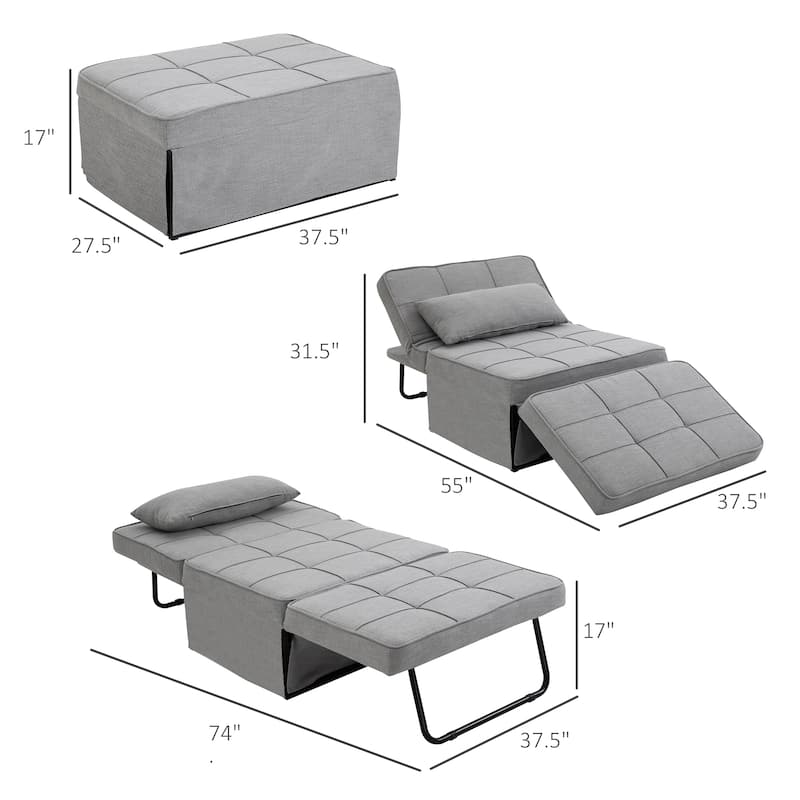 HOMCOM 4-in-1 Table/Sofa/Chair/Bed with 5-Level Adjustable Backrest, Footstool for Living Room or Bedroom