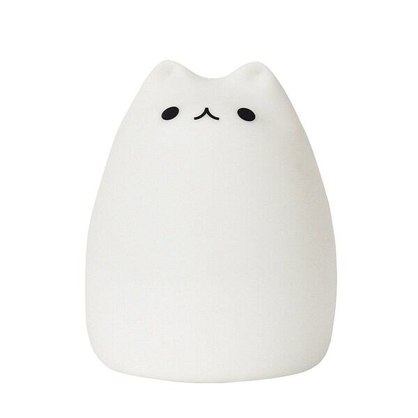 What On Earth Color Changing LED Cat Night Light - Cute Battery Operated Portable Kitty Lamp - Tap On/Off - White - Medium
