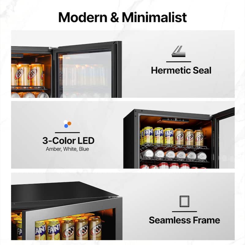 Ca'Lefort 21.7 in. W Single Zone 155-Cans Beverage Cooler Freestanding Refrigerator Glass Door
