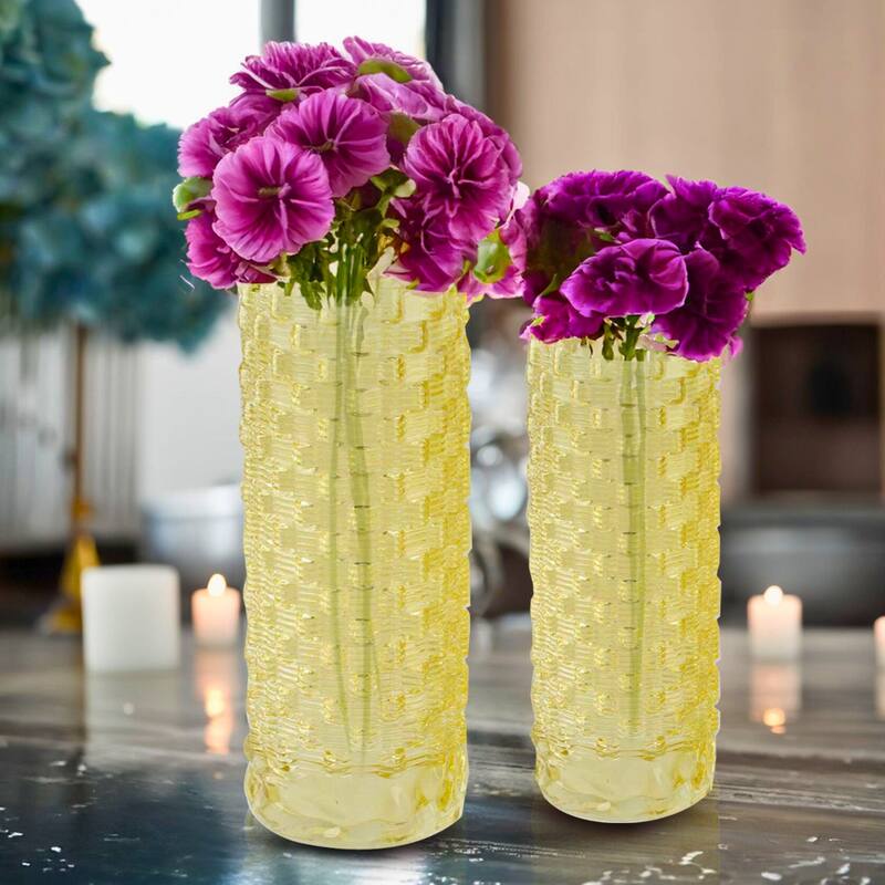 Set of 2 Tall Speckled Sandstone Ceramic Oblong Table Vases for Decor
