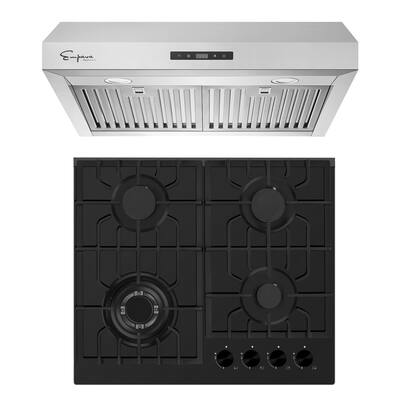 2 Piece Kitchen Appliances Packages Including 24" Gas Cooktop and 30" Under Cabinet Range Hood