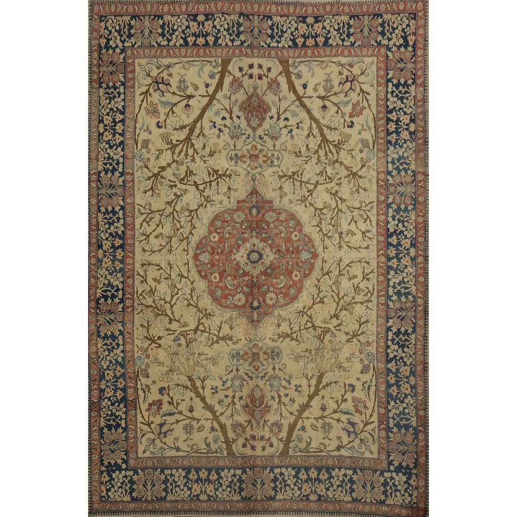 Hand Knotted Oriental 100% Wool Carpet Traditional Floral Beige & Ivories Tabriz (100% Vegetable Dye) Area Rug