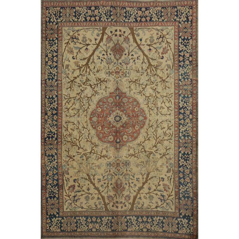 Hand Knotted Oriental 100% Wool Carpet Traditional Floral Beige & Ivories Tabriz (100% Vegetable Dye) Area Rug