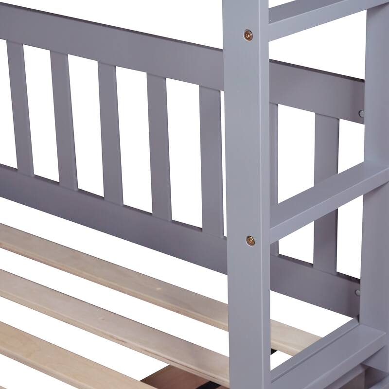 Full Over full Rubber Wood Bunk Bed with 2 Drawers, into 2 full Beds, full Size Bunk Bed with Ladder and Safety Guardrails