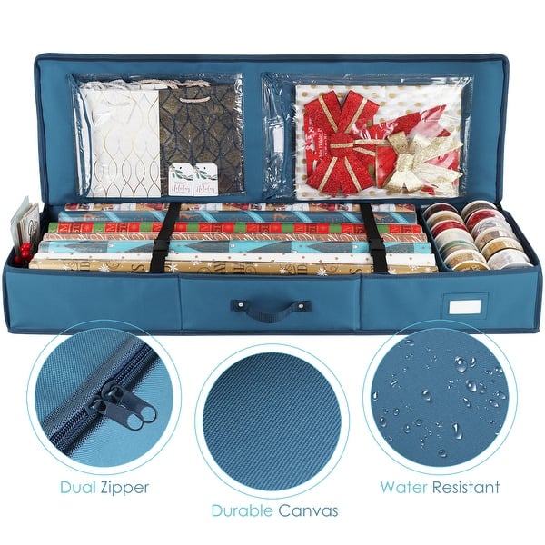 HEARTH & HARBOR Blue Large Christmas Wrapping Paper Storage Box
