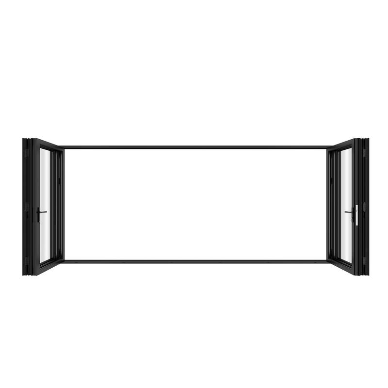 KaMic 192"×80" 6 Panels Aluminum Folding Door In Black,Folded Out From Dual Open Model #:FD6PBK19280-DO