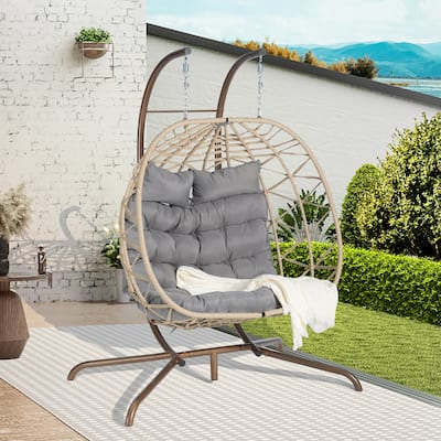 Mid-Century Modern Egg Chair Wicker Outdoor Indoor Oversized Large Lounger -2 Person