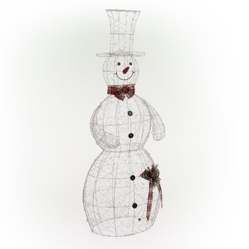 Alpine Corporation Gold Wire Holiday Décor Snowman with Warm White LED Lights