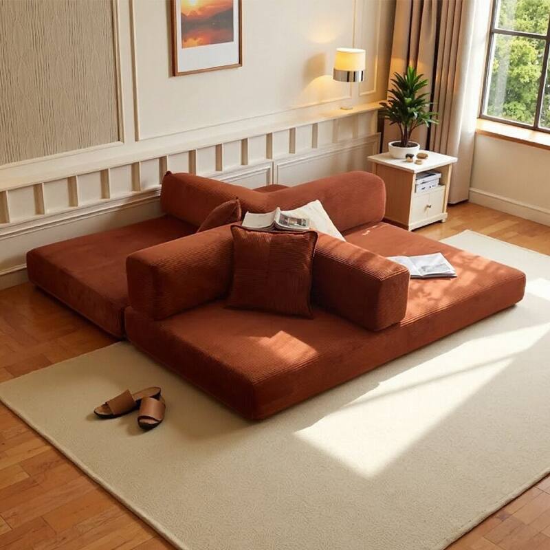 2-in-1 Convertible Modular Sofa Bed, Memory Foam Mattress, No Assembly, Space-Saving for Living Room, Bedroom - Brown