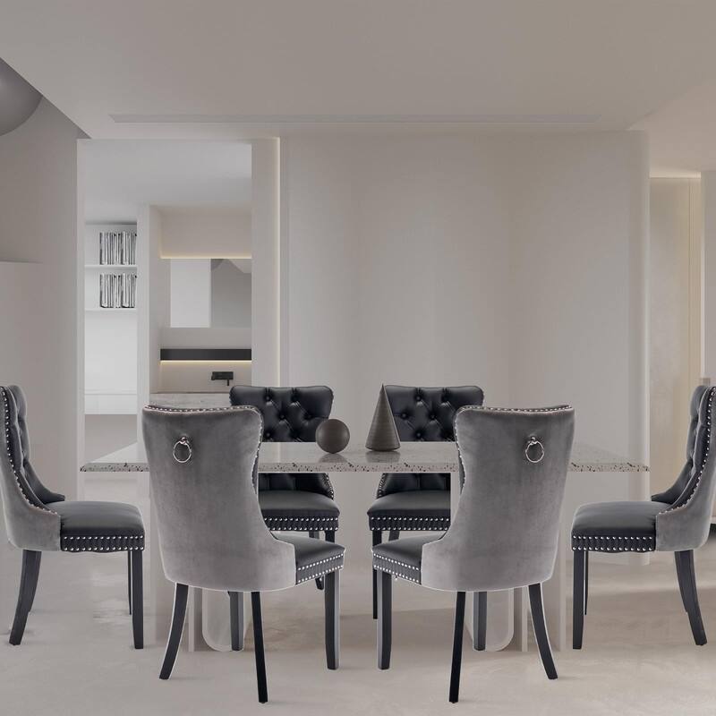 Tufted Naliheads Solid Wood Upholstered Dining Chairs Set of 6 - BlackGrey BlackLegs