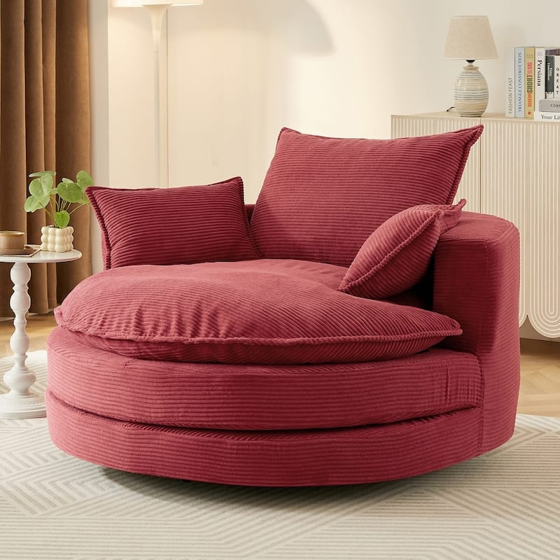 360° Swivel Sofa Chair Accent Barrel Chair with Dual-layer Cushion Design and 3 Removable Pillows