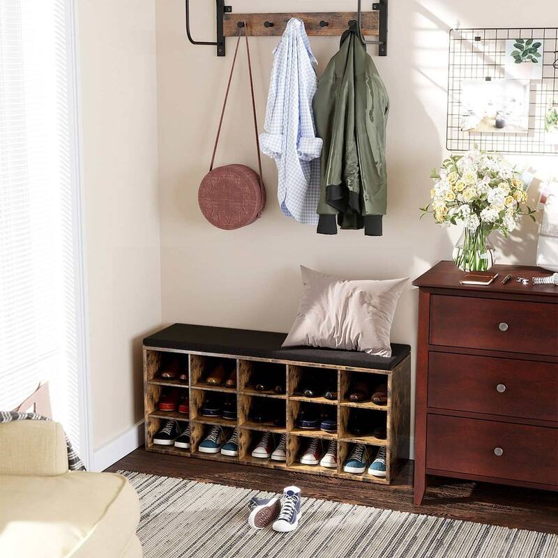 15-Cube Shoe Storage Bench with Cushion Seat and Adjustable Shelves Perfect for Entryway or Living Room