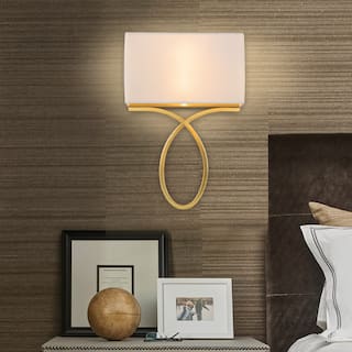 C Cattleya 2-light Gold Plug-in/ Hardwired Indoor Wall Sconce with White Linen Shade