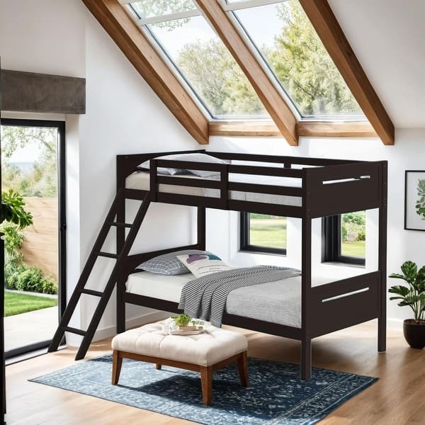 slide 2 of 36, Luxury Twin-over-Twin Bunk Bed with Angled Ladder, White