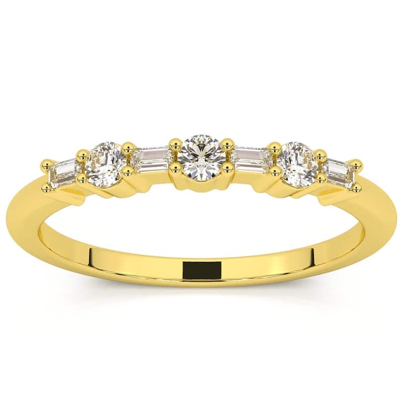 Bliss Diamond 1/4Ct Baguette & Round Diamond Wedding Ring Stackable Band Gold Lab Grown - 5 - Yellow