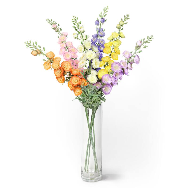 Set of 2 Orange Artificial Hybrid Delphinium Flower Stem Spray 36in - 36" L x 5" W x 5" DP