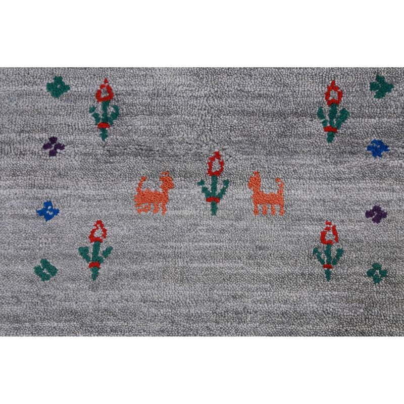 Hand Knotted Oriental 100% Wool Carpet Tribal Tribal Greys & Charcoal Gabbeh Area Rug - 12' 2'' X 9' 2''