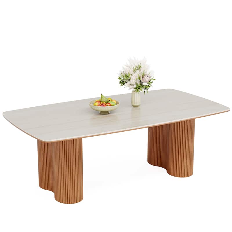 78.7" Rectangle Dining Table, Luxury Sintered Stone Kitchen Table with Solid Wood Legs