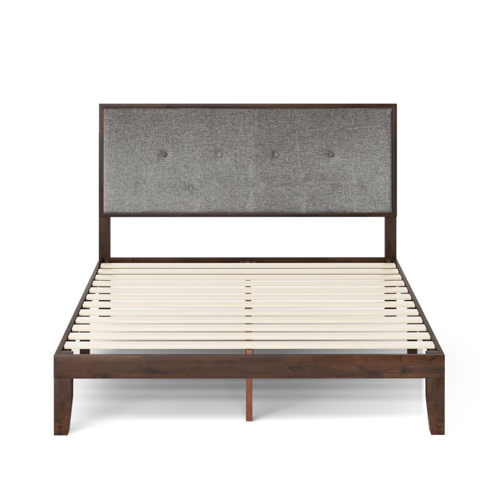 Priage by ZINUS Brown Wood Platform Bed Frame with Adjustable Upholstered Headboard