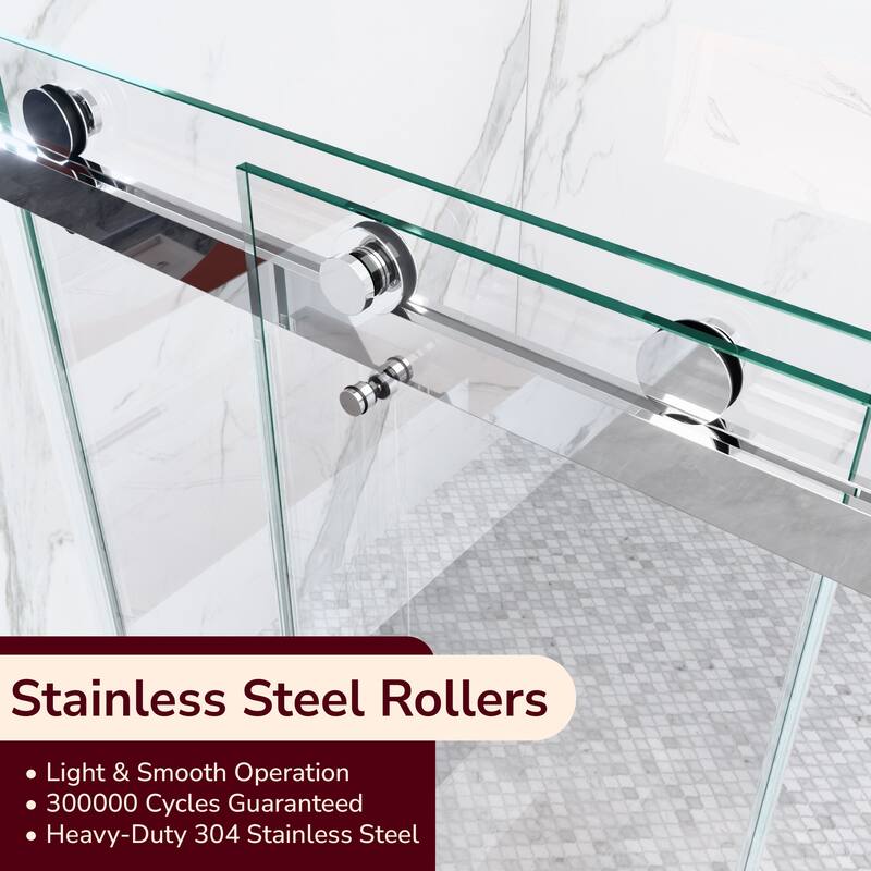 GDFStudio - Modern Minimalist Frameless Double Sliding Shower Door with 3/8" SGCC Tempered Glass & Stainless Steel Hardware