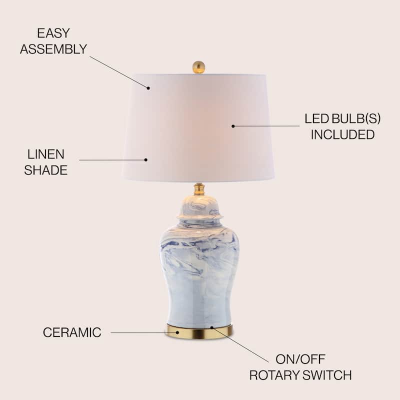 Clarke 26" Ceramic LED Table Lamp, Blue/White by JONATHAN Y
