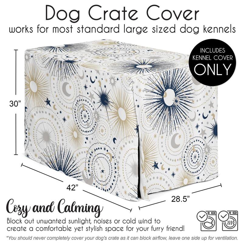 Sweet Jojo Designs Navy Blue Star and Moon Dog Crate Kennel Cover 42in. Gold Grey Celestial Sky Stars Gray Shabby Chic