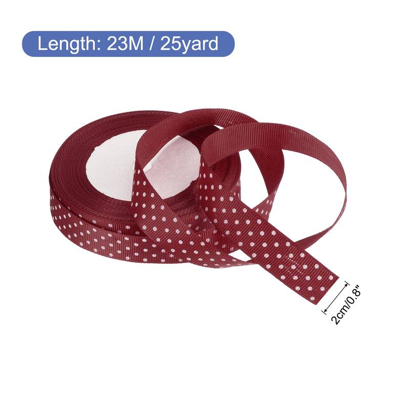 Grosgrain Ribbons with Dots Ribbon Bow Decoration - Deep Red - 25 Yards 3/4 Inch