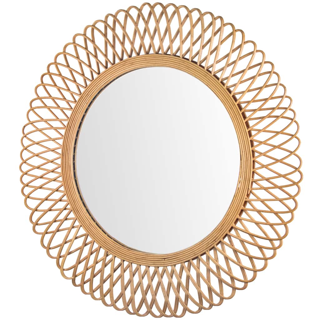 The Curated Nomad Bayridge 32-inch Woven Rattan Sunburst Wall Mirror - 32-inch Diameter