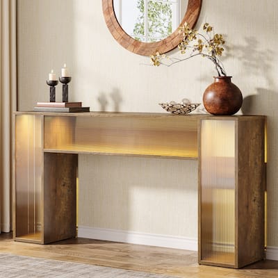 63 Inches Farmhouse Console Sofa Table with LED Lights for Entryway - 62.99" W x 11.81" D x 33.07" H
