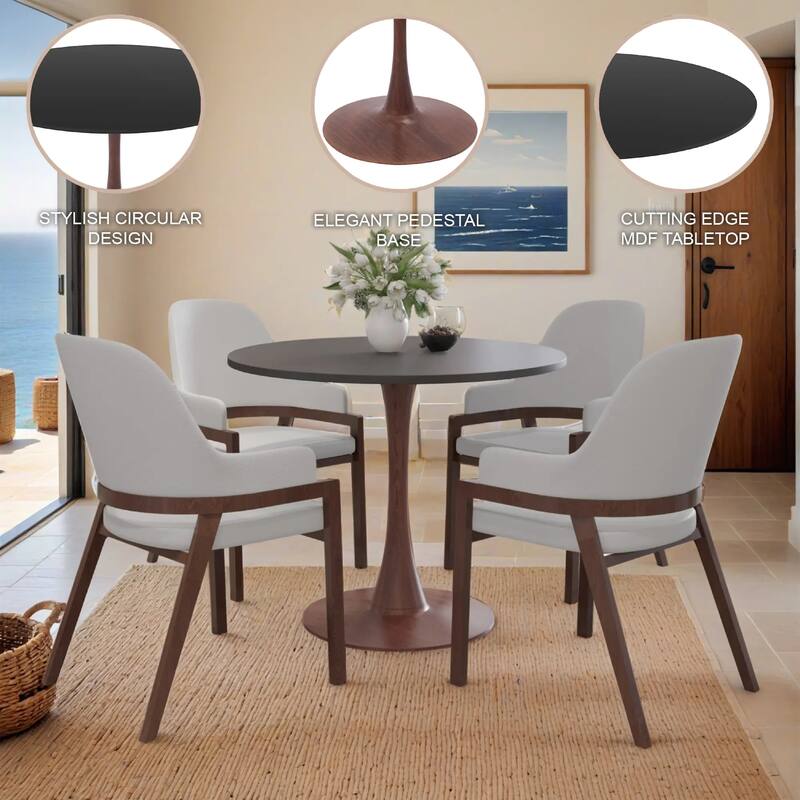 Bristol 27" Round Dining Table with MDF Top and Walnut Steel Pedestal Base for Modern Kitchen and Dining Room