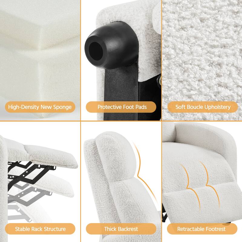Yaheetech Upholstered Boucle Recliner Sofa Adjustable Reclining Chair, Ivory