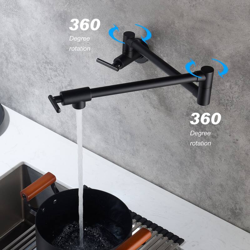 Double Handle Single Hole Wall Mounted Pot Filler Faucet - 25.98-in L x 8.66-in H