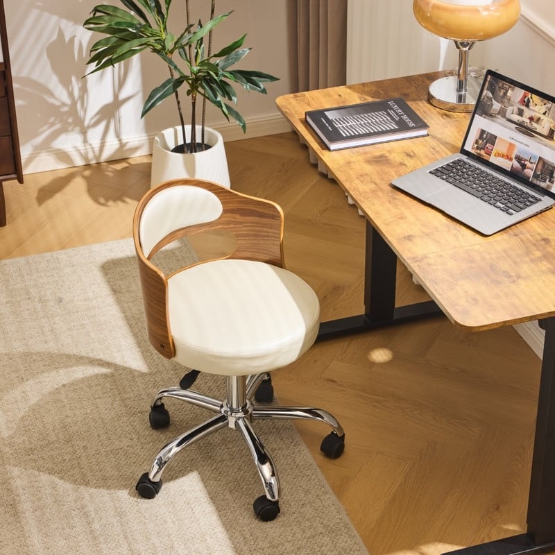 Ring-Shaped Wooden Back Office Chair With Foot Spikes And Wheels