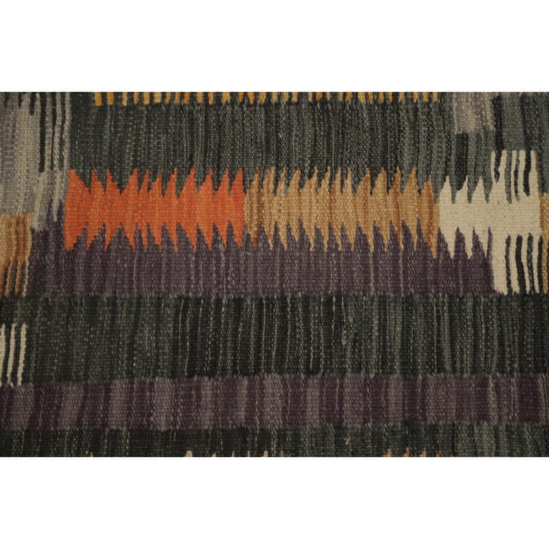 Hand Woven Oriental 100% Wool Carpet Southwestern Tribal Greys & Charcoal Kilim Area Rug - 5' 8'' X 3' 8''
