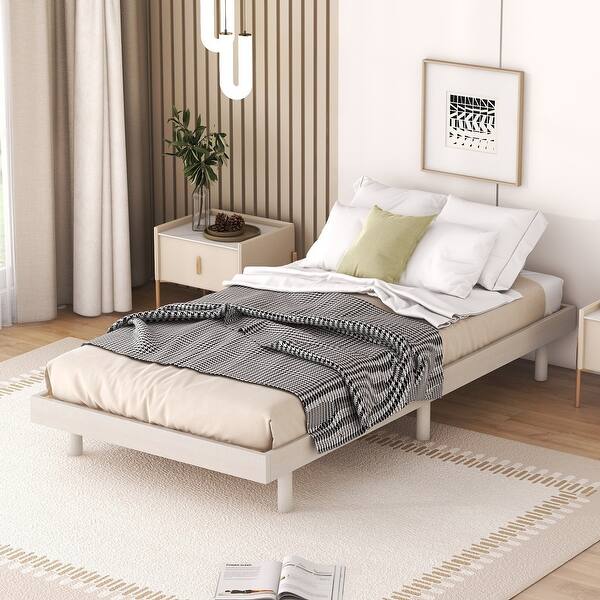 slide 2 of 9, White Washed Twin Size Floating Platform Bed Frame with Wood Slat Support, Bedroom Wood Twin Platform, No Box Spring Needed White Washed - Twin